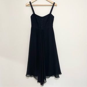 ST JOHN Knit Sleeveless Chiffon Hanker Chief Hem Embellished Evening Dress Sz 4